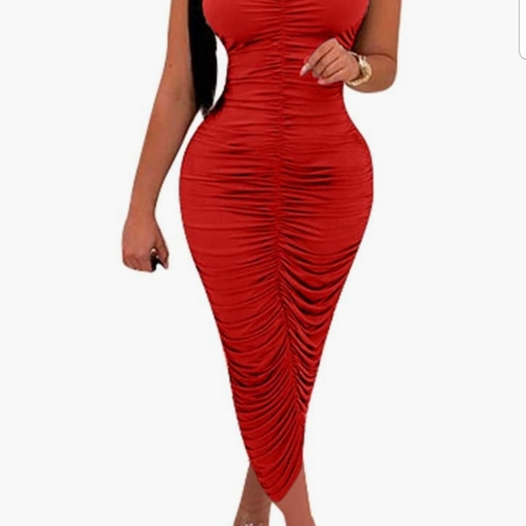 Sexy Red Ruched Strapless Tube Maxi Long Dress - Picture 2 of 3